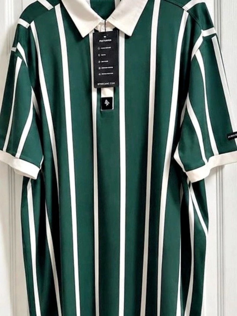 BYRDGANG Men’s Polo Striped Collared Dress in Green & White